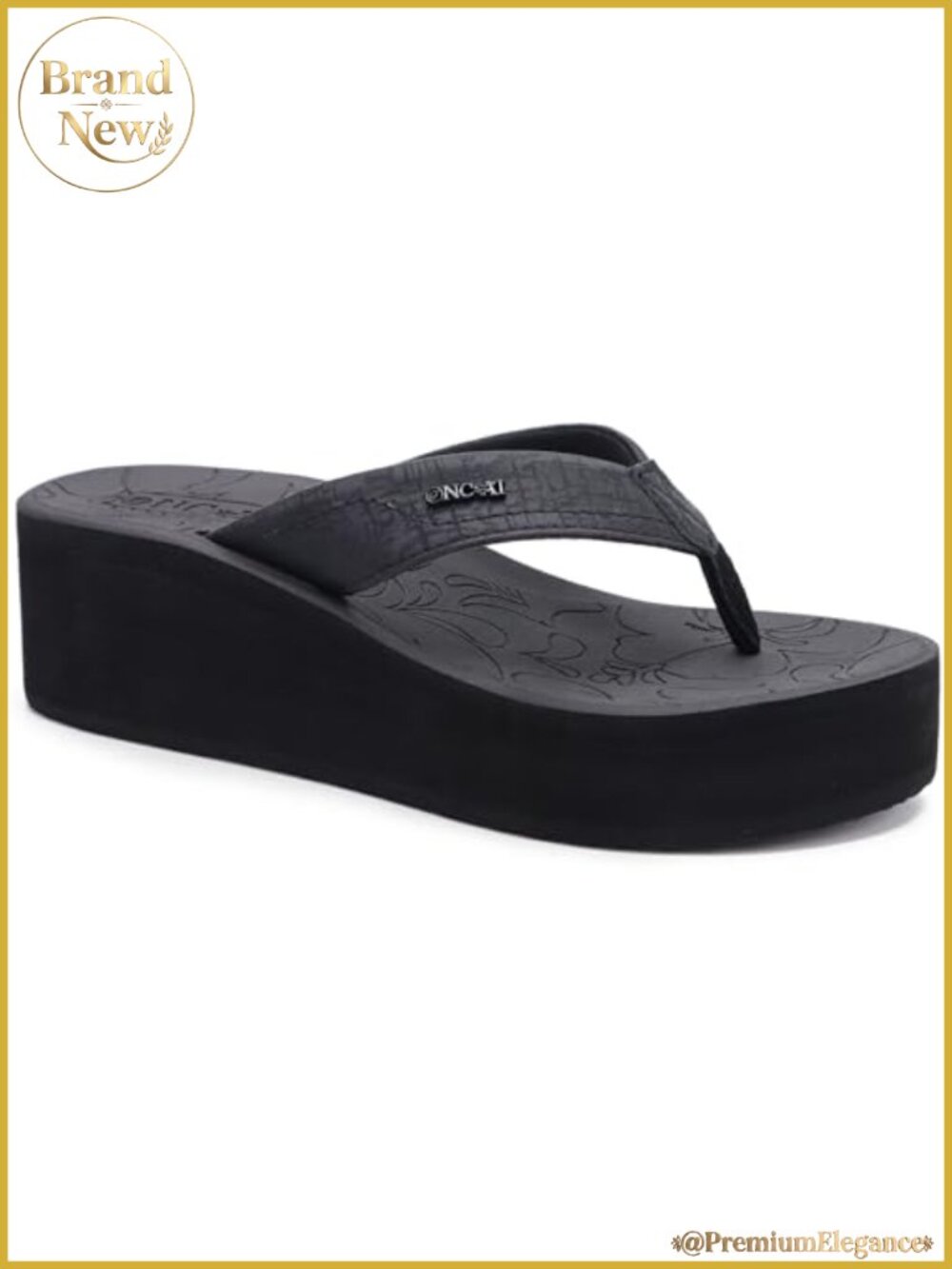 Platform Wedge Flip Flops Faux Leather Yoga Mat Footbed Non-Slip Rubber Sole